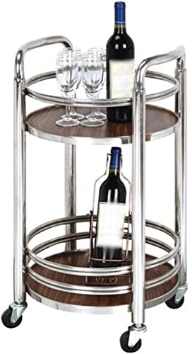 Barwagen Modern Hotel Doppelschicht Hohe Kapazität Servierwagen, Wohnzimmer Klassische Atmosphäre Anti-Drop Rollwagen, Mobiler Restaurantwagen (Color : Brown+Silver, S : 74 * 40cm)
