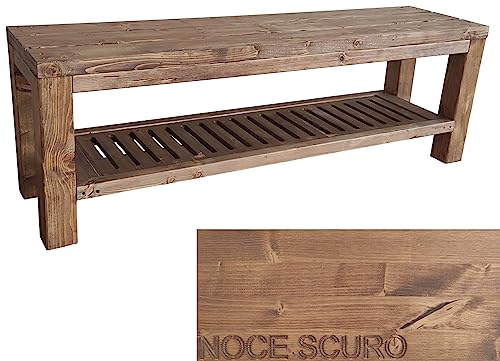 TOTAL WOOD 2012, Banco de Madera de Abeto Impregnada, Modelo Classico + Ripiano, con Zapatero, Ideal para Interior y Exterior también a Medida (180x38,5x50, Nogal Oscuro)