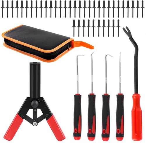 Mardatt 46Pcs Plastic Rivet Gun Kit with Nylon Blind Rivets, Fastener Removal Tool and Precision Tools Hooks, Plastic Rivets Safe Metal Plastic Clips Removal Hand Riveter for Automotive Removing