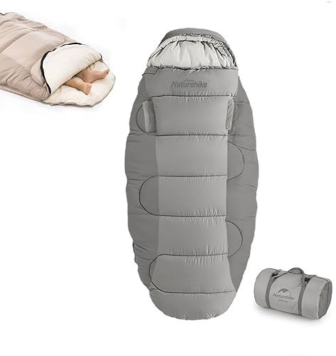 Naturehike Tragbarer Schlafsack für Erwachsene, Tasche mit Arm-Reißverschlusslöchern, Schlafsäcke für 2–3 Jahreszeiten, Camping, Wandern, Outdoor-Reisen, -4 °C/-0 °C/5 °C, Grau