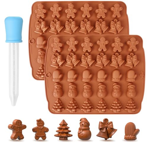 Silicone Christmas Chocolate Mould, Pack of 2, 30 Cavities for Muffins, Cakes, Biscuits & Jellies