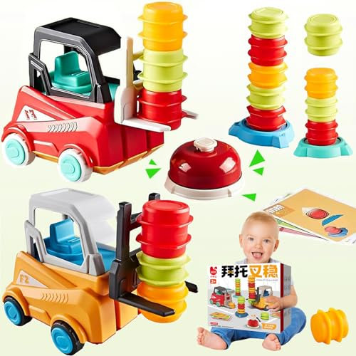 PKKP Veuillez rester calme, jeu de transport de chariot élévateur avec Bell, jeu de transport de chariot élévateur ingénieur, jeu de transport de jouets empilables, cadeau pour filles et garçons