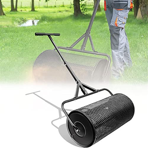 OSBELE Spargitore per Prato e Giardino, Spanditore per Compost da 24 Pollici Spanditore per Muschio di Torba, con Manico a Forma di T aggiornato per piantare la Semina Leggero e Durevole,Nero