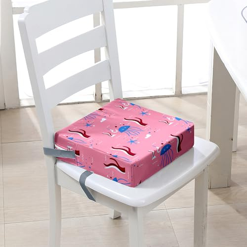 FANSU Kinder Sitzkissen Sitzerhöhung Stuhl, Qualle Druck Baby Kind Sitzkissen Quadrat Zerlegbar Kleinkinder Esszimmerstuhl ErhöHen Pad Esszimmer Boostersitze (40x40x10cm,Rosa)