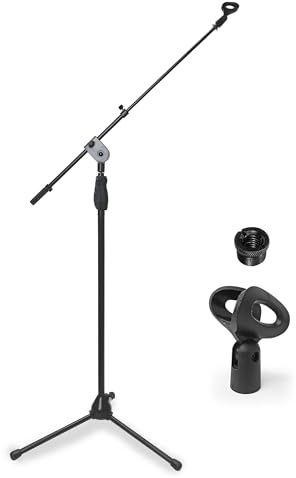 AxcessAbles Mic Stand Floor with Tripod Base & Boom Arm, Quick Release Clutch Height Adjustment, 74 Microphone Stand Include 35 Detachable Mic Boom Arm, for Musicians, Performers, Studio Use