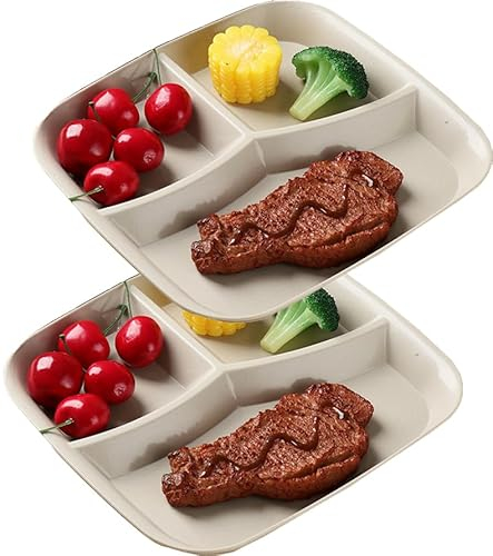 2 Pezzi Set Piatti Piani Divisi, Piatto Piano in Plastica con 3 Scomparti Piatti per Cena Riutilizzabili, Piatti per Bambini Adultes, Piatto Dieta, Adatti al Microonde e Alla Lavastoviglie