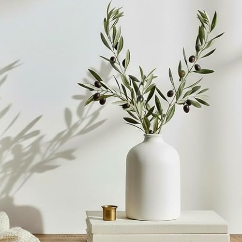 White Ceramic Vase - 7 Inch Tall - Large, Minimalist Modern Home Decor, Decorative Object - Centerpiece, Coffee Table, Living Room, Bookshelf, Office, Entryway, Console, Wedding, Flowers, Olive Plant