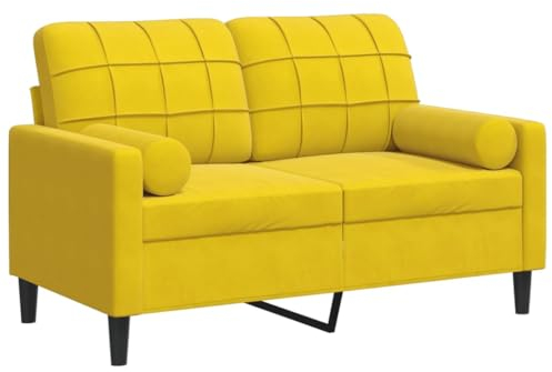 vidaXL Sofa 2-Sitzer, Couch mit Zierkissen Metallgestell, Polstersofa Stoffsofa für Wohnzimmer, Loungesofa Sitzmöbel, Modern, Gelb Samt