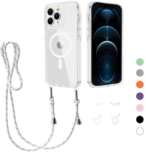 GoodcAcy Handykette für iPhone 12 Pro/iPhone 12 Hülle mit Band,Transparente Magnetisch Handyhülle [Kompatibel mit Magsafe],Schlank Dünn Stoßfest Schutzhülle mit Kordel zum Umhängen, hülle Kordel Weiß