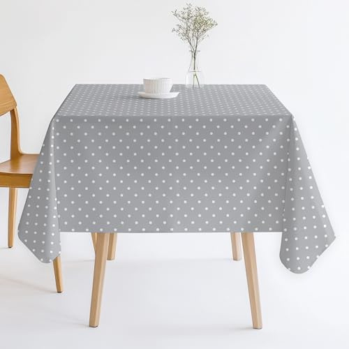 Home Direct Abwischbare Tischdecke aus Wachstuch (PVC), Tischdecke/Tischschutz, kleines Punkte-Muster (Small Polka Dot), 100 x 140 cm (39 x 55), Hellgrau