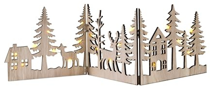 Spetebo LED Deko Winter Panorama aus Holz - 22 x 16 cm - beleuchtete Weihnachtsstadt Silhouette warm weiß zur Tischdekoration - Weihnachts Stadt Dorf Skyline Tisch Fenster Dekoration