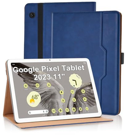 Vkooer Hülle für Google Pixel Tablet 2023 11 Zoll mit Dokumentschlitze Premium PU Leder Segeltuch Folio Stand Schutzhülle Tasche Cover Case für Google Pixel Tablet 2023 11 Zoll, Blau