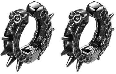 JewelryWe Herren Non-Piercing Ohrklemme Ohrclips, Retro Blumen Muster/Totenkopf/Feder/Blatt Edelstahl Zirkonia Fake Piercing Ohrringe Ohrstecker Ohr Klammern Ohne Loch, Schwarz/Weiß Silber
