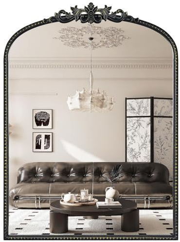 WallBeyond Goldener Vintage-Spiegel für Schminktisch, 55,9 x 76,2 cm, schwarzer antiker Spiegel mit kunstvollem Rahmen, gewölbter Vintage-Wandspiegel für Badezimmer, Wohnzimmer, Kamin, Eingangsbereich