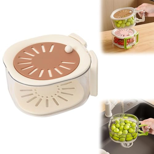Fruit Washing Bowl With Strainer, Fruit And Vegetable Washing Bowl With Lid, Small Plastic Food Strainers With Lid, Colander Draining Basket With Handle,vegetable Draining, Food Storage for Fridge