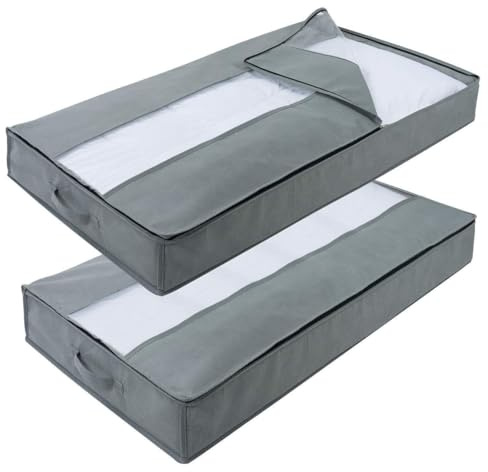 YUEcthynous 2 Stück Premium Unterbettkommode, Unterbett-Aufbewahrungsbehälter für unter dem Bett, Decken Organisator Lagerbehälter, Haltegriffen, 100x50x15cm, Grau