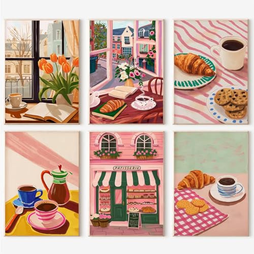 lxmydm oljemålning efter siffror 6-delat set gör-det-själv oljemålning efter siffror kaffe polypropylenfärg för vuxna fantastisk present till alla (20 x 30 cm)