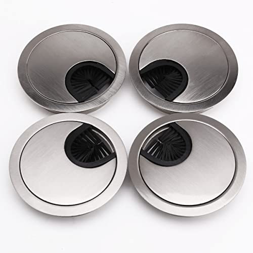 ASZHQUXIUAS Desk Grommet,Cable Grommet Cable Grommet， 68 mm Metal Chrome Round Grommet - Desk Cable Tidy Insert PC Wire Hole - for Desk, Desktops, Office - Set of 4