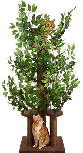 Albero per gatti con Foglie – Compatto e Robusto Tiragraffi per gatti adulti – Albero con 4 Livelli Graffiabili – Per Arrampicarsi Nascondersi e Dormire – Facile da Montare – Ideale per Spazi Ridotti