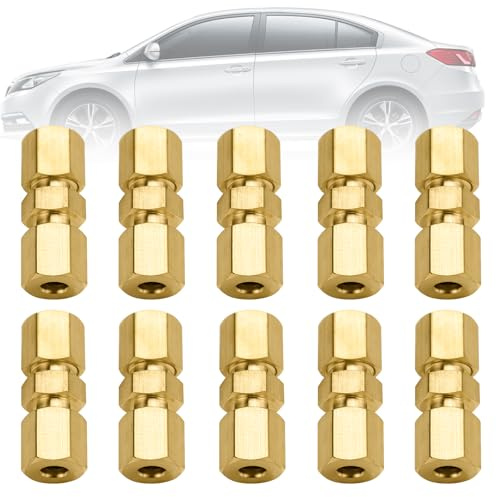TYBYBB Bremsleitung Verbinder 10 Stück Bremsleitungsverbinder 4,75mm | Bremsrohr Armaturen Ohne Bördeln 3/16 aus Messing, Bremsleitungsverbinder für Bremsleitung von Autos Kraftfahrzeuge