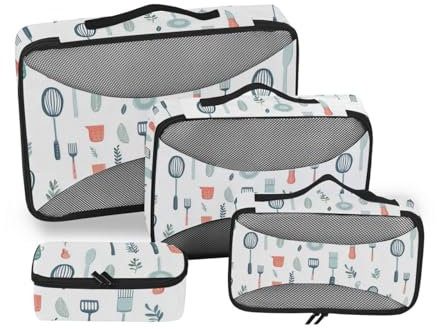 Lot de 4 ustensiles de cuisine style safari pour voyage en maille extensible Blanc