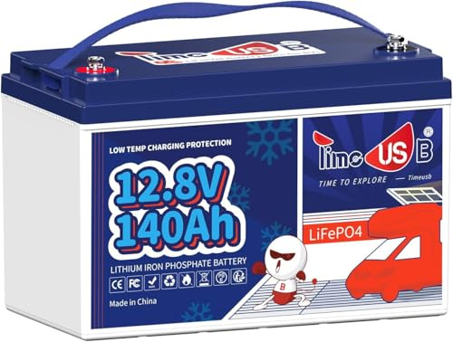 Timeusb Batería de Litio LiFePO4 de 12V 140Ah,Protección Contra Bajas Temperaturas,100A BMS & Max.1792Wh Energía,Batería Litio de Ciclo Profundo para Caravana Sistema Solar Barco Hogar Camping