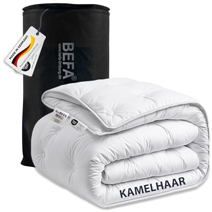 BEFA NATUR Couverture toutes saisons, en poils de chameau, 135 x 200 cm, moyenne et thermorégulatrice, rembourrage en 100 % poils de chameau, housse en coton, certifié Öko-Tex classe 1, fabriquée en