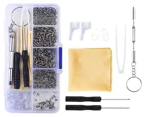 500 Pcs Eyeglass Sunglass Glasses Repair Tool Kit, Glasses Repair Kit with Screws, Screwdrivers, Tweezers, Nose Pads, Spectacles Repair Tool Screws Set, Spectacle Repair Screwdriver Set for Glasses
