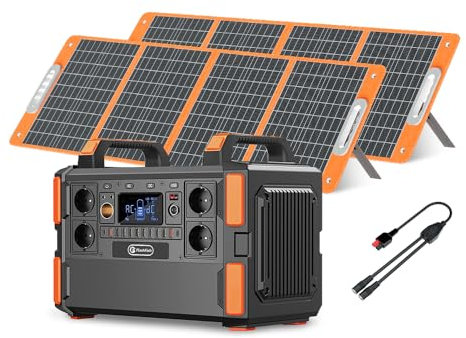 Flashfish 1000W Powerstation mit Solarpanel 100W x 2,1048Wh LiFePo4 Akku Solar Generator,230V AC reiner Sinuswelle,Notstromaggregat Akku mit Steckdose für Reisen,Camping,Outdoor Abenteuer, Notfälle