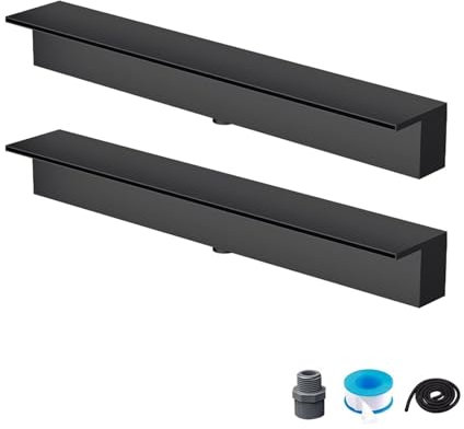Cascata Piscina Cascata Nera da 60 Cm, Confezione da 2, Kit per Cascate per Piccoli Laghetti da Interno/esterno, Fontane da Incasso per Piscina, Lama di Trabocco per Decorazioni da Laghetto Koi