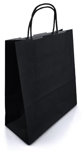 Netuno 10 Papiertaschen mit Henkel schwarz 18x8x21 cm für Geschenke | Robuste Einkaufstüten aus Kraftpapier – für Handel, Verkauf, Party, Weihnachten, Ostern, Boutique, Markt & Mitgebsel