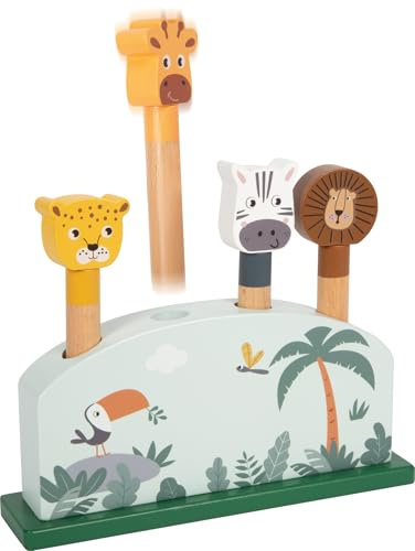 Small Foot Jeu d'encastrement Animaux sauteurs « Safari », avec 4 Figurines d'animaux à Faire Sauter, Jouet d'éveil pour Enfants à partir de 3 Ans, 12758