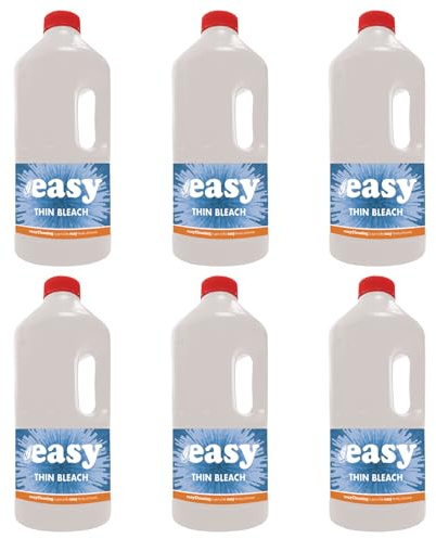 Easy Thin Bleach 2L x 6 Multipack – Powerful Disinfectant & Cleaner for Kitchens, Bathrooms, Toilets & Drains – Kills 99.9% of Germs – Household Cleaning Bleach Solution
