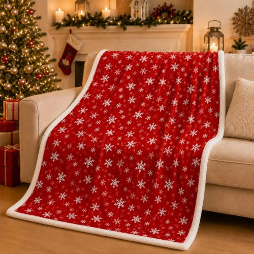 Meteorwi Home - Manta Navidad 150x190cm para Sofá y Cama,Reversible de Franela y Sherpa -100% Poliéster - Súper Suave y Cálida
