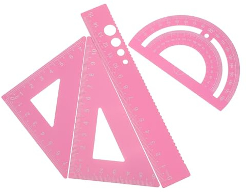 WRITWAA Set di Righelli Triangolari in Metallo Design Ergonomico e Punta Antiscivolo Rosa per Disegno Artistico e Misurazione Precisa in Ufficio