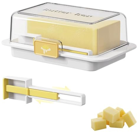 Butter Dish with Lid, with Split Spoon, Capacity Airtight Butter Dishes, 250g Airtight Butter Keeper for European/Kerrygold Butter/French Butter/Cream Cheese, Easy to Clean for Kitchen, White