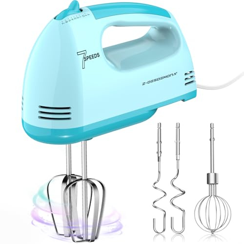 Z-DESDEMONA Frullatore elettrico a mano, piccolo miscelatore alimentare a 7 velocità, 304 x (1 frusta, 2 battitori, 2 ganci per impasto), miscelatore da cucina per panna, biscotti