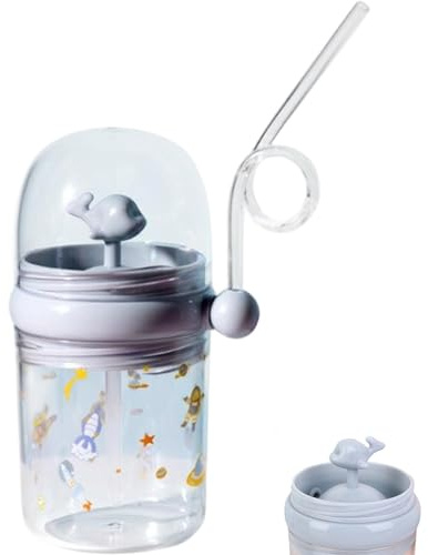 Tazza con beccuccio balena, simpatico bicchiere con fontana a forma di balena da 260 ml, bottiglia d'acqua riutilizzabile a prova di perdite con cannuccia per feste, scuola, spiaggia, bicchiere con