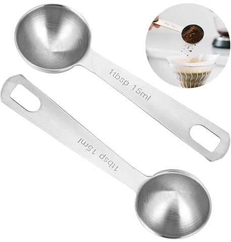 15 ml Measuring Spoons 2 Pcs - Long-Handle Stainless Steel Tablespoons | Reaches Deep Jars, Engraved Measurement Guide, Smooth Metal Scoop, Keeps Portions Consistent, For Baking, Coffee And Spices