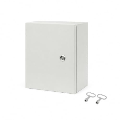 KiwiHood Outdoor Electrical Box IP55 Weatherproof Enclosure with Lock and Keys, 25x30x15cm Wall Mount Steel Junction Box for Indoor Outdoor Use, Protection from Dust Rain Snow