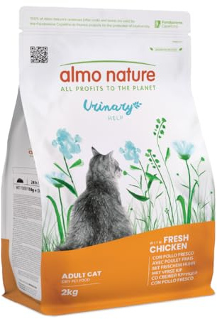 Almo Nature funktionell – urinhjälp – torr kattmat för vuxna och mogna katter – kibbles med färsk kyckling – låg magnesium, kalcium och fosfor, med glukosamin – 2 kg –