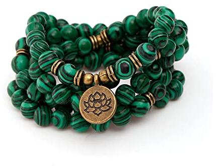 SJUENSXH Malakit pärlarmband 108 st buddhistiska pärlor bön yoga meditation grön malakit pärlhalsband för kvinnor män, One Size, Sten, armband dam wrap pärlor