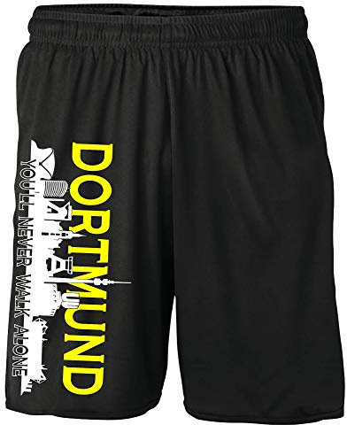 Uglyshirt89 Dortmund Skyline Shorts | Kurze Hose mit Ruhrpott Motiv – Fußball Fanartikel für Stadion und Freizeit – Supporter Trainingshose Herren Unisex