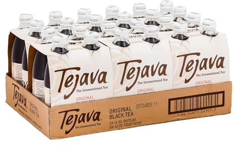 Tejava Original Unsweetened Black Iced Tea, 24 Pack, 12oz Glass Bottles, Non-GMO, Kosher, No Sugar or Sweeteners, No calories, No Preservatives, Brewed in Small Batches