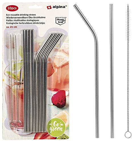 10 - 20 cannucce riutilizzabili pieghevoli ecologiche in acciaio inox con spazzole per la pulizia, perfette per viaggi, casa, ufficio 10 PCS Set
