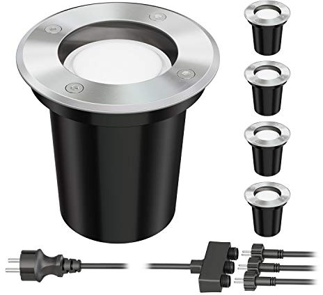 ledscom.de Bodeneinbaustrahler BOJA für außen Edelstahl rund IP67 108mm Ø inkl. GU5.3 LED (warmweiß, 28,49W, je 430lm, 100°) 5er Set