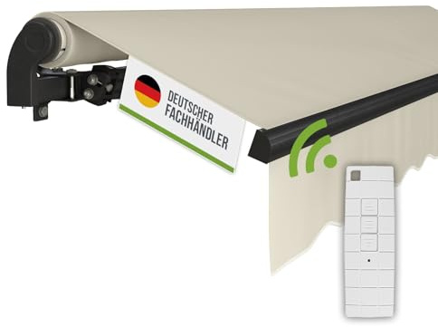 empasa Elektrische Gelenkarmmarkise 'Start Plus' Markise Sonnenmarkise | Sonnenschutz, komplett vormontiert, Verschiedene Größen und Farben, Farbe:elfenbein, Größe:400 x 250 cm