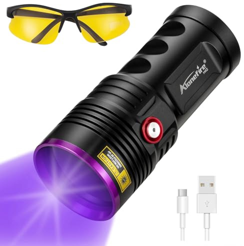 ALONEFIRE H42UV 36W Professional UV Flashlight 365nm High Power Blacklight with Protective Glasses & 4 Batteries