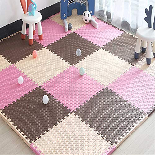 23 X 23 Zoll Puzzle-Matte Für Kinder, Große Quadrate Spielmatte Puzzle-Matte Mit Kante Geeignet Für Kinderspielbereich Wohnzimmer Schlafzimmer Fitnessstudio,Beige+Brown+pink,8