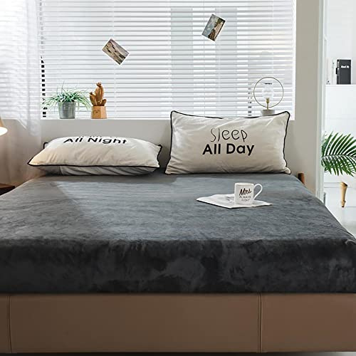 Michorinee Spannbettlaken 200x200cm Warme Fleece Spannbetttuch Dunkelgrau | Cashmere Touch, Kuschelig Flauschig Plüsch Bettlaken, Oeko-Tex zertifiziert, für Boxspringbett‑Matratze bis 30 cm Höhe
